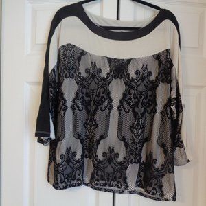 Chicos 3  Black Floral Lace Cream Blouse Top Size XL